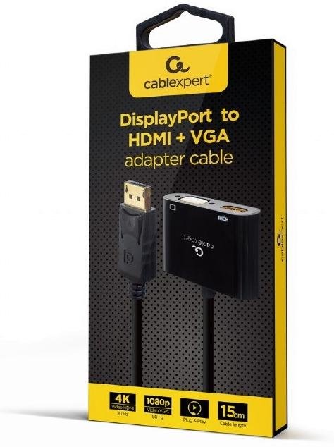 Перехідник Cablexpert 30Hz DP / HDMI/VGA Black (A-DPM-HDMIFVGAF-01)