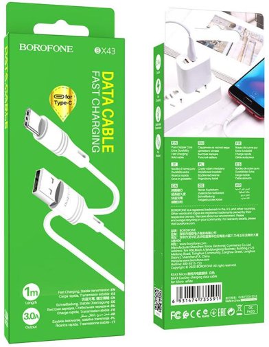 Кабель BOROFONE BX43 CoolJoy 3A AM / Type-C 1m White (BX43CW)