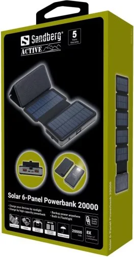 Фото: Батарея універсальна Sandberg Solar 6-Panel Powerbank 20000mAh 20W (420-73) № 8 | KTC