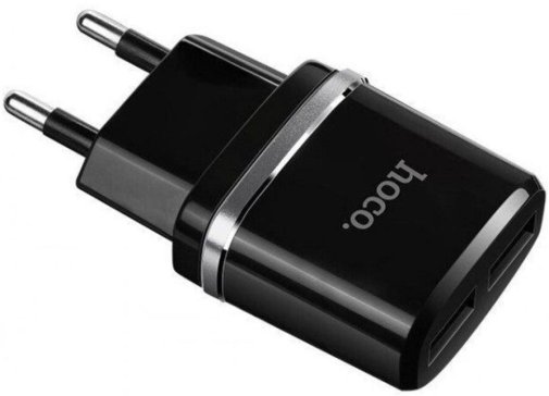 Зарядний пристрій Hoco C12 Smart 2.4A Black with AM/Lightning (6957531064107)