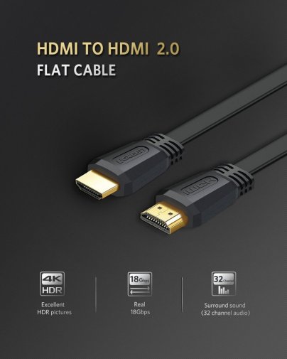  Кабель UGREEN ED015 Flat HDMI / HDMI 1.5m Black (UGR-50819)