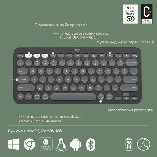 Фото: Клавіатура Logitech Pebble Keys 2 K380s Tonal Graphite (920-011851) № 23 | KTC