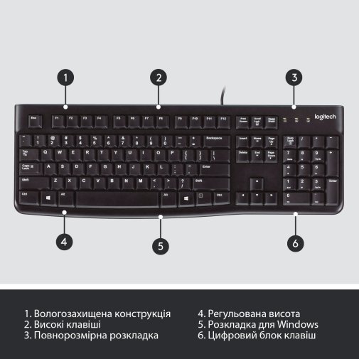 Клавіатура Logitech K120 Ukr Black OEM (920-002643)