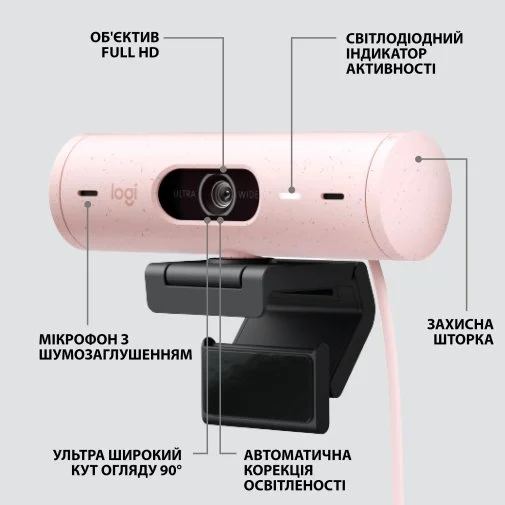 Фото: Web-камера Logitech Brio 500 Rose (960-001421) № 20 | KTC