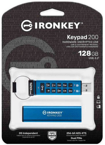 Флешка USB Kingston IronKey Keypad 200 128GB Blue (IKKP200/128GB)