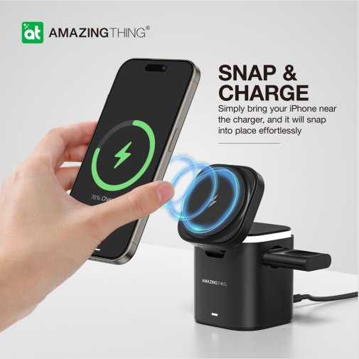 Бездротова зарядна станція AMAZINGthing Thunder Pro Mag 5in1 PD55W Charging Station Black (TP24001BK)