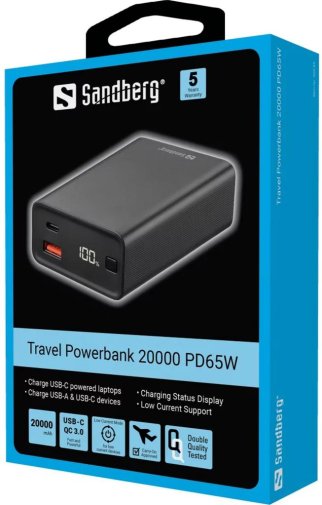 Батарея універсальна Sandberg Travel 20000mAh 65W Black (420-95)