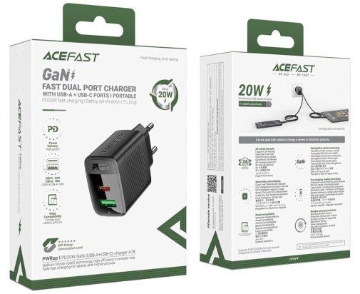 Зарядний пристрій Acefast A78 GaN 20W Black (6974316283256)