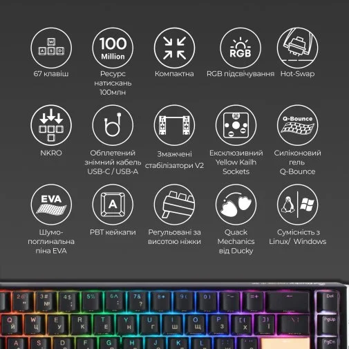 Фото: Клавіатура Ducky One 3 SF Cherry MX Red RGB ENG/UKR Black (DKON2167ST-RUAPXCLAWSC1) № 19 | KTC