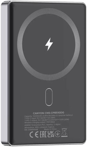  Батарея універсальна Canyon OnPower 510 Slim Magsafe 10000mAh 20W Dark Grey (CNS-CPB510DG)