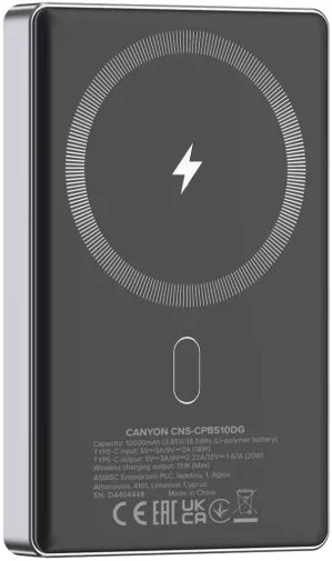 Фото: Батарея універсальна Canyon OnPower 510 Slim Magsafe 10000mAh 20W Dark Grey (CNS-CPB510DG) № 11 | KTC