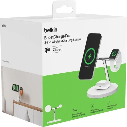 Фото: Бездротова зарядна станція Belkin BoostCharge Pro 3in1 Qi2 15W White (WIZ032KQWH) № 13 | KTC