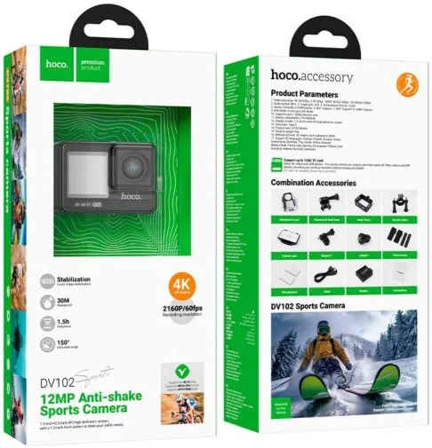 Фото: Екшн-камера Hoco DV102 4K Anti-Shake Sports Camera Black (6942007633352) № 12 | KTC