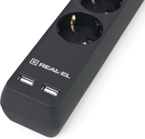 Мережевий фільтр Real-EL RS-6 Protect 2xUSB 6/3m Black (EL122300017)