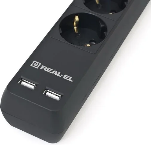 Фото: Мережевий фільтр Real-EL RS-6 Protect 2xUSB 6/5m Black (EL122300018) № 11 | KTC