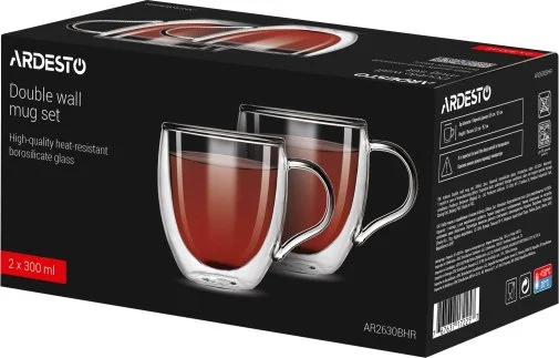 Фото: Набір чашок Ardesto 300ml 2pcs Clear (AR2630BHR) № 4 | KTC