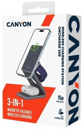 Фото: Бездротова зарядна станція Canyon OnCharge 309 3in1 15W Metal (CNS-WCS309M) № 17 | KTC