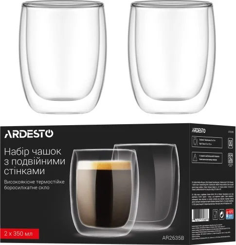 Фото: Набір чашок Ardesto 350ml 2pcs Clear (AR2635B) № 10 | KTC