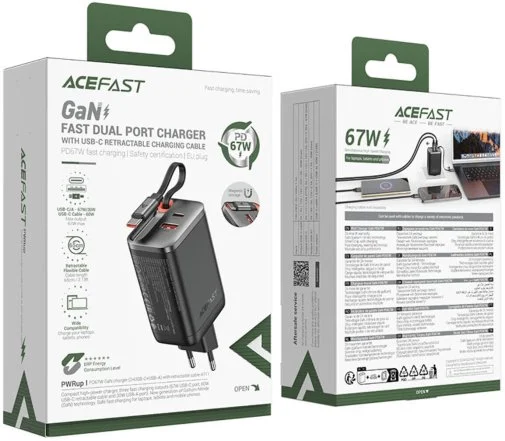 Фото: Зарядний пристрій Acefast A111 67W Black with Retractable Cable (6974316284062) № 11 | KTC