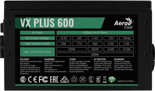 Блок живлення AeroCool 600W VX Plus Stealth 600 (ACPN-VS60NEY.12)
