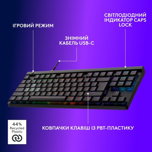 Клавіатура, Logitech G515 Rapid TKL Tactile US International USB, Black ( Gaming )