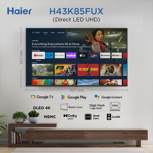 Телевізор LED Haier H43K85FUX (Google TV, Wi-Fi, 3840x2160)