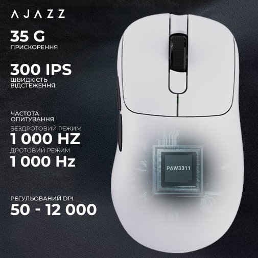 Мишка, Ajazz AJ179P MC WL/BT/USB, White ( Gaming )