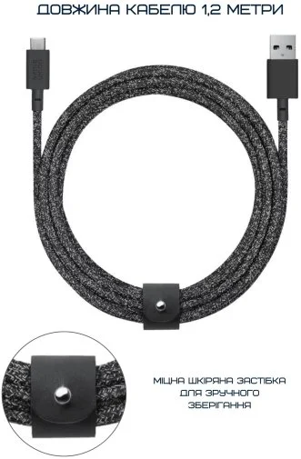 Фото: Кабель Native Union Belt AM / Type-C 1.2m Cosmos Black (BELT-AC-COS-NP) № 14 | KTC