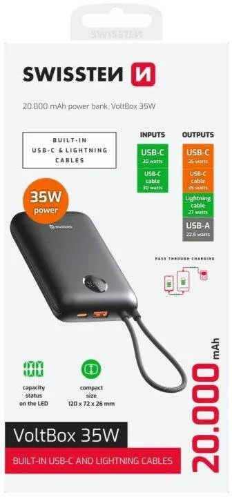 Фото: Батарея універсальна SWISSTEN VOLTBOX 20000mAh 35W Black (8595217490567) № 8 | KTC