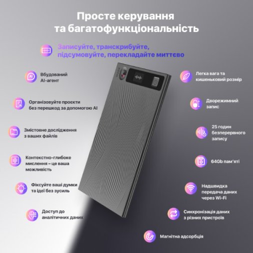 Диктофон Mobvoi TicNote Voice Recorder with Agentic AI (NE-79)