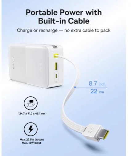 Батарея універсальна Baseus EnerFill FC51 Bipow2 Pro 30000mAh 22.5W Built-in Type-C White (E0028101)