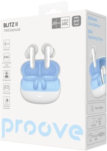 Фото: Навушники Proove Blitz II with Hybrid ANC APP White/Blue (TWBL2001AP21) № 8 | KTC