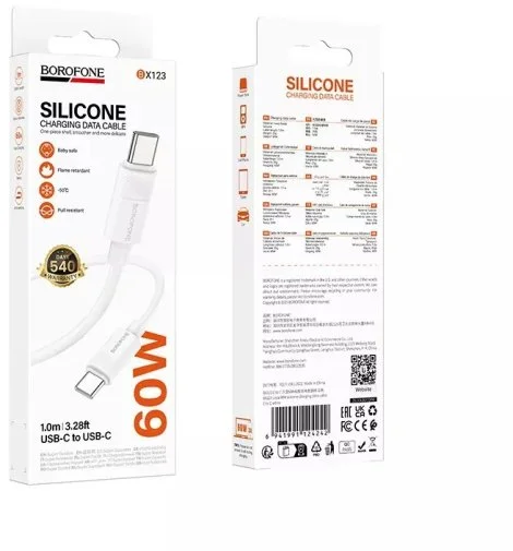 Фото: Кабель BOROFONE BX123 Leya 60W Type-C / Type-C 1m White (6941991124242) № 6 | KTC