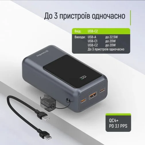 Фото: Батарея універсальна ColorWay Urban 20000mAh 22.5W Gray (CW-PB200LP03GR) № 22 | KTC