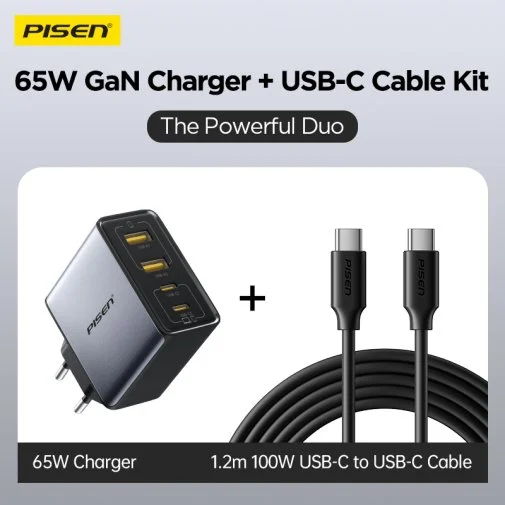 Фото: Зарядний пристрій Pisen BOLT Utility PD 65W Black with Type-C / Type-C (TP-C66_Kit) № 22 | KTC
