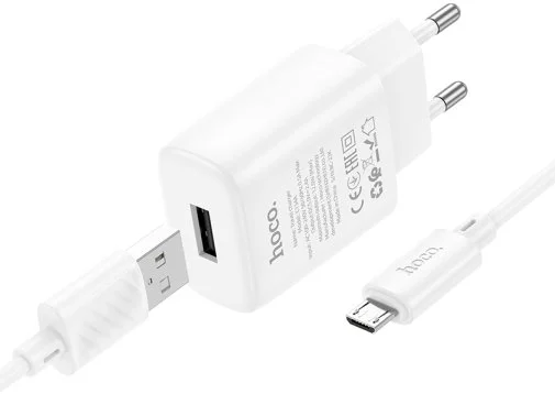 Фото: Зарядний пристрій Hoco C134A Solid 2.4A White with AM / MicroB (6942007621342) № 7 | KTC