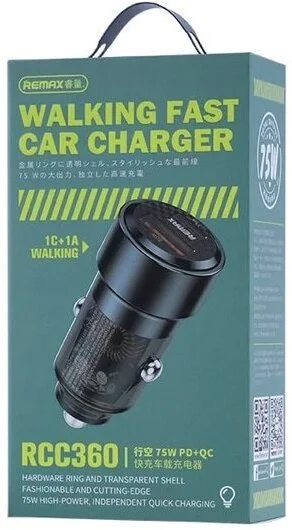 Фото: Автомобільний зарядний пристрій Remax RCC360 QC PD 75W Black (6954851209133) № 6 | KTC