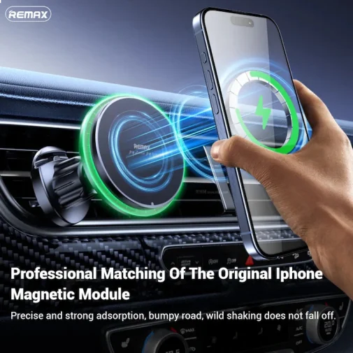 Фото: Кріплення для мобільного телефону Remax MagSafe Magnetic 15W Wireless Charging Car Mount RM-C01 Black (6954851236337) № 19 | KTC