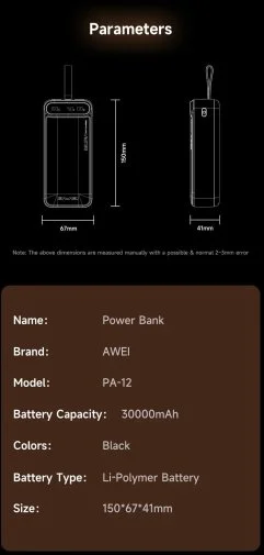 Фото: Батарея універсальна Awei PA-12 30000mAh 22.5W Black (6954284021838) № 19 | KTC