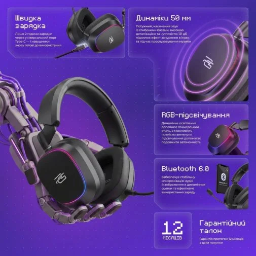 Фото: Гарнітура Proove Gaming Starlight APP Black/Purple (WHSR00020016) № 25 | KTC