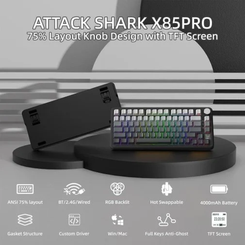 Фото: Клавіатура Attack Shark X85 Pro ENG/UKR WL/BT/USB Moonlit Night (X85PROMN_AS) № 12 | KTC