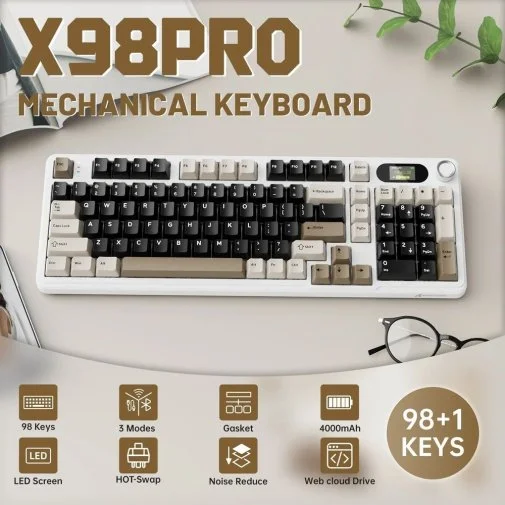 Фото: Клавіатура Attack Shark X98 Pro WL/BT/USB Cheese White (X98PROCW_AS) № 13 | KTC