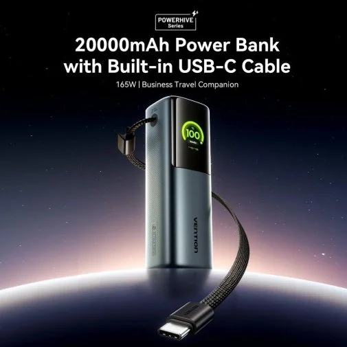Фото: Батарея універсальна Vention FKFH0 20000mAh 165W Gray Built-in USB-C № 17 | KTC