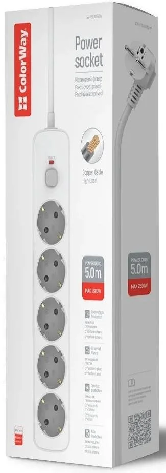 Фото: Мережевий фільтр ColorWay CW-PSEA1655W 5/5m White № 17 | KTC