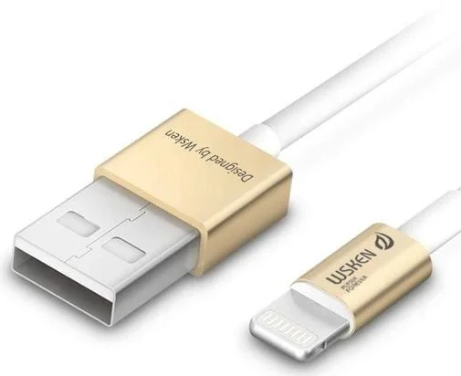 Фото: Кабель WSKEN Charging Data AM / Lightning MFI 1m Golden (Golden AXTM-03) № 5 | KTC
