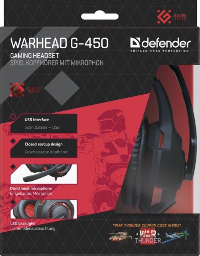 Гарнітура Defender Warhead G-450 Black/Red (64146)
