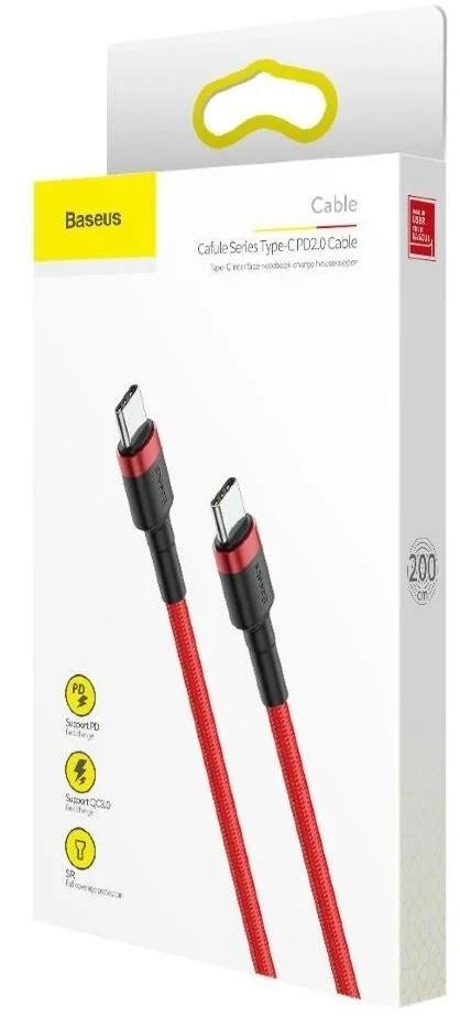 Фото: Кабель Baseus Cafule 60W 3A CM / CM 2m Red (CATKLF-H09) № 10 | KTC