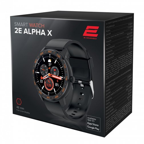 Смарт годинник 2E Alpha X 46mm Black/Orange (2E-CWW30BKOR)