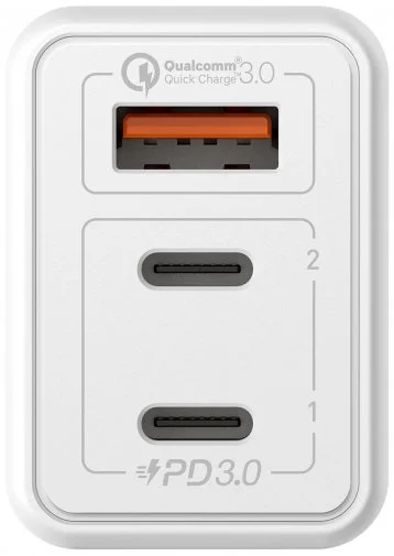 Фото: Зарядний пристрій Momax UM20 Gan One Plug 65W 2xPD QC 3.0 1xUSB White (UM20EUW) № 11 | KTC