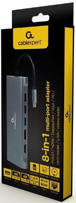 USB-хаб Cablexpert 8in1 Gray (A-CM-COMBO8-01)